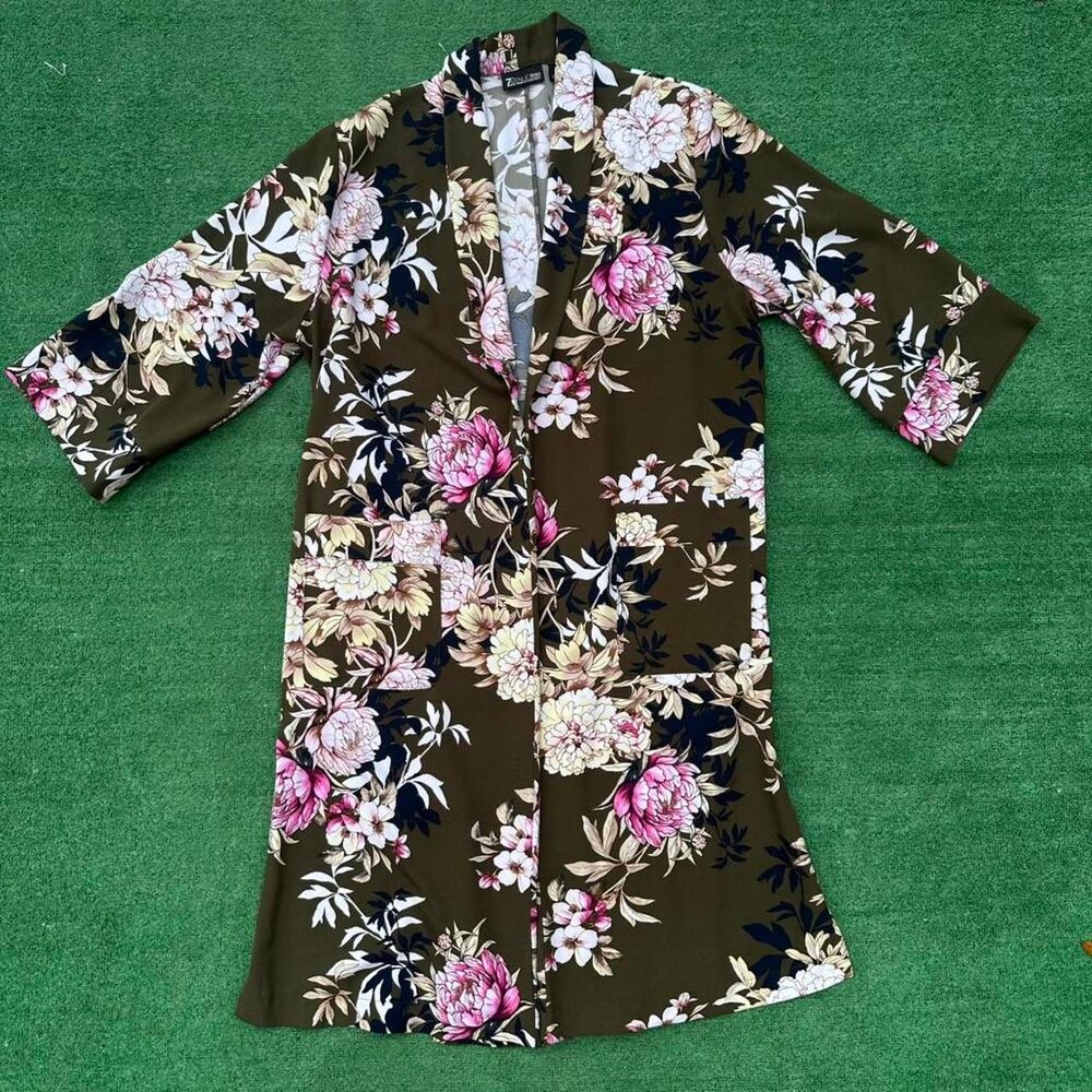 New York & Company Floral Kimono Duster Size L